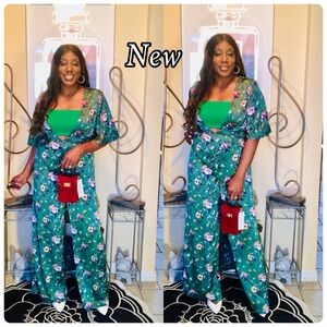 SHEIN Green and Purple Jumpsuit with Floral Print